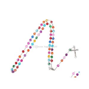 H￤nge halsband Colorf Polymer Clay Bead Rosary Pendant Necklace Eloy Cross Virgin Mary Centrepieces Christian Catholic Religious Dhxtl