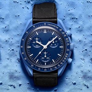 ムーンメンズウォッチビオセラミックプラネットフル機能quarzクロノグラフウォッチ42mmナイロンラグジュアリーデザイナームーブメントウォッチ高品質の限定版の腕時計