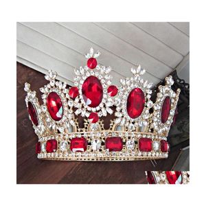 Tiaras Büyük Kraliçe Kral Pageant Taç Düğün Tiaras Ve Taçlar Için Büyük Kristal Rhinestone Diadem Gelin Headdress Saç Takı 1230 Dhwhs