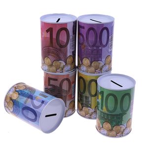 Lagringsflaskor burkar 1st kreativ tinplatta cylinder piggy bank euro dollar bildlåda hushåll sparar pengar hem dekoration es 221206