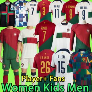 Xxxl xl koszulki piłkarskie Portugalia Zestaw Kid Kit Kit Women Fan Wersja G Ramos Bernardo Joao Felix Portugieser Football Shirts Portugaless Długie rękaw