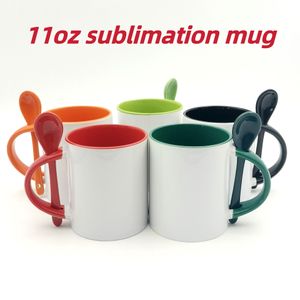 11oz Sublimation Ceramic Mug Blank Coffee Mugs with Spoon personalized heat transfer Ceramic DIY white water cup Party Gift beverage cups