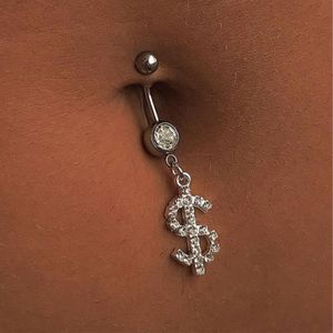 Fashion Crystal Belly Button Piercing US Dollar Gold Color Sexy Body Jewelry for Women Belly Navel Ring