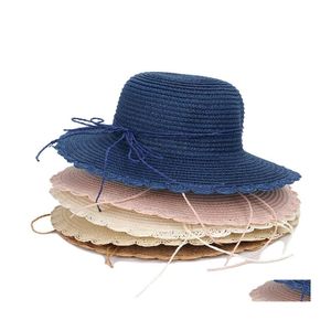 Geniş Memlu Şapkalar Kova Şapkaları Basit Yaz Çocukları St Şapkalı Kız Beach Casual Panama Cap Dome Bowknot Güneş Şapkaları Çocuklar Büyük Brim S Dhsoi