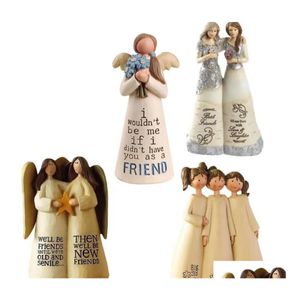 Juldekorationer Juldekorationer Party Favor Angel Friendship SCPTURE FRￄNNING FIGURINE HESSIN Artefakt Place Table Ornament Dhmoz