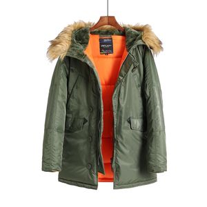 Mens Down Parkas N3B Winter ALASKA Coat Men Fur Hood Slim Fit Thick Parka Padded Military Jacket for Cold Weather 221207