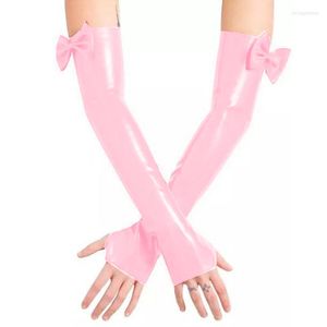 Zapasy imprezy seksowne rękawiczki bez palców Pvc Wetlook Club taniec Bowknot długie rękawiczki