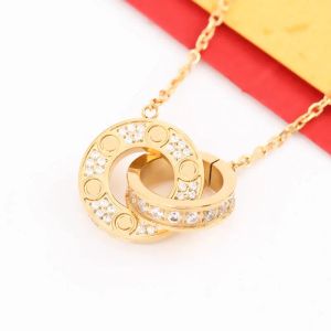 Gold Plated Luxury Brand Designer Pendants Necklaces Stainless Steel Double circle Choker Pendant Necklace Mosaic zircon Chain Jewelry Accessories Gifts Easter
