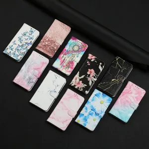 Samsung S24とUltra S23 FE A25 A24 A15 A05 A05S Huawei Honor 90 DreamCacter Butterfly Marble Rock Holder Flip Cover Animal Pouchのためのフラワーレザーウォレットケース