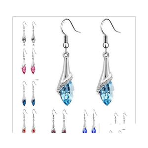 Lustre de balanço 11 cores Brincos austríacos de gota de cristal para elementos femininos Long Dangle Brincho Jóias de Jóias de Moda DH0HI