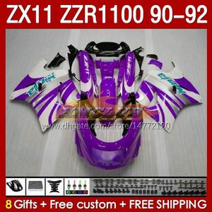 Fer￢ncias OEM para Kawasaki Ninja ZZR1100 ZX 11 R 11R 1990-1992 Corpo 164NO.67 ZX-11 R ZZR 1100 CC ZX-11R ZZR-1100 ZX11R 90 91 92 ZX11 R 1990 1991 1992 Kit Kit White Purple