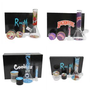 Smoking Personalized RAW Design Glass Bong Hookah Kit with 50mm 4 layer herb tobacco grinder storage tank accessories bongs set dab rig Thick Water Pipe
