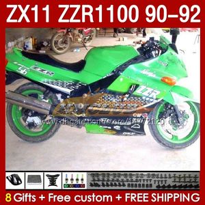 Fairings Kit för Kawasaki Ninja ZX 11 R 11R ZX-11 R ZZR1100 ZZR 1100 CC BODY 164NO.35 ZX11 R 90-92 ZX-11R ZZR-1100 ZX11R 90 91 92 1990 1991 1992 ABS Full Fairing Green Stock