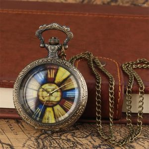 Pocket Watches Steampunk Retro Transparent Glass Display Quartz Necklace Watch Bronze Sweater Chain Pendant Clock Vintage Gift Men Women