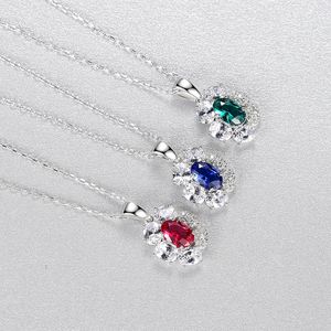 S925 Silver Pendant Necklace Micro Set Zircon Emerald Ruby Sapphire Luxury Necklace European Fashion Women High End Collar Chain Wedding Party Jewelry Gifts SPC
