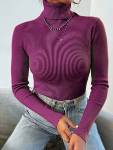 Camisolas femininas Autumn Winter Mulheres de manga comprida malha de gola alta puxa su￩ter casual jumper tops feminino home pullover y2k roupas 221206