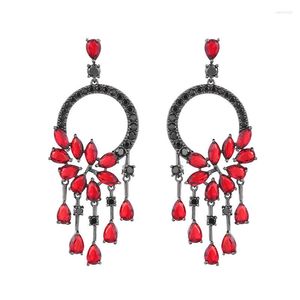 Dangle Earrings Bohemian Retro Circle Tassel Flower Fashion Jewellery Shining Crystal Long Temperament Pendant Earings