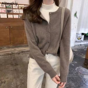 Women's Knits Tees O-neck Casual Cardigan Women Simple Solid Elegant Cropped Tops Female Spring Fall Clothing Soft Korean Style Outerwear Retro 221206