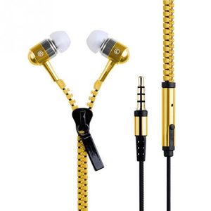 Metal Zipper Earphones 3.5mm Aux Audio Jack In Ear Earphones Earpiece With Mic Super Bass Handfree MP3 Headset For Mobile PC