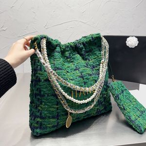 22K Womnes Jumbo Tweed Połączone 22 torby zakupowe Złoty metalowy sprzęt Matelasse Łańcuch z Pearl Rame Pocket duża pojemność Trendy zewnętrzne torebki 28 cm