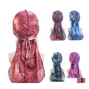 Beanie/Skull Caps Unisex Uomo Donna Hip Hop Cap Du Doo Rag Durag Parrucche Turbante Bandana Copricapo Tinta unita Cappello lungo Tie Down Tail Hair Dhsdr