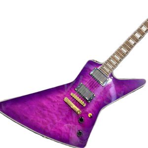 lvybest chinaエレクトリックギター紫色のガチョウタイプのタイガーストライプ工場の直接販売をカスタマイズできます