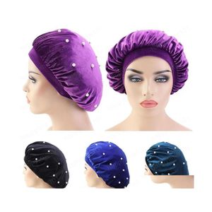 Beanie/Skull Caps Women Muslim Cancer Chemo Turban Elastic Wide Band Bonnet Hat Night Sleep Cap Er Hair Loss Head Veet Beads Caps Dr Dhxi4