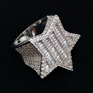 Gold Gold Gold Gold White Mens New Bling Zirconia Cubic Pentagram Hip Hop Ring Guys Full Diamond Out Rapper Jewelry Regalos para Boy299T