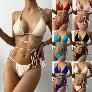 Bras Sets 2022 Sexy Bikini Multicolor Brazilian Thong Swimwear Women Bandage Solid Swimsuit Micro Beachwear Swimsuit Summer Bikini Set T221206