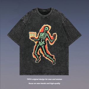 メンズTシャツデザイナーティーヴィンテージハイストリートスカルプリントTシャツ半袖カジュアルコットントップス