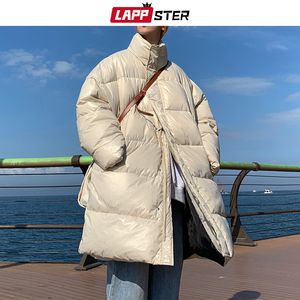 Mens Down Parka LAPPSTER Men Long Winter Stand Cotton Puffer Jacket Oversize Coreano Solid Bubble Coat Uomo Thick Harajuku Parka Coats 221207