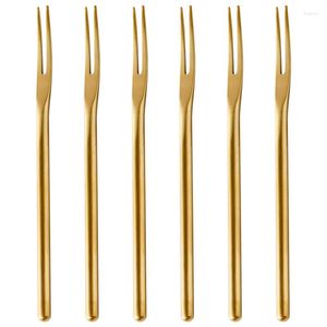 Wholesale Dinnerware Sets 6 Pieces 304 Matte Dessert Forks Stainless Steel Fork Gold Fruit Japanese Style Afternoon Tea