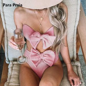 حمالات حمالات الصدرية Praia High Weist Bikini الصلبة الوردي بيكينيس 2021 Bow-knot ملابس السباحة المرأة