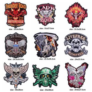 Notioner Rock Punk Embroidered Patches Stora kläder Badges Iron On Patch Motorcyle Biker Jacket Vest Applicies Diy Decoration