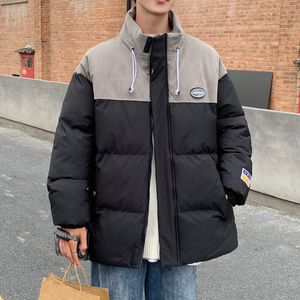 Men's Down Parkas Japanese Style Thicken Jacket Men Warm Bubble Coat Winter Streetwear Vintage Oversize Puffer With Contrast 221207