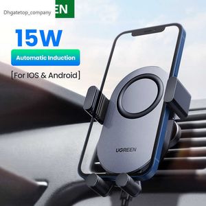 Ugreen Wireless Chargers Qi 15W Держатель автомобильного телефона для iPhone 14 Pro xiaomi 12 воздушный вентиляционный телефон.