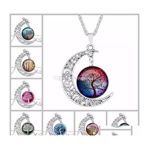 Pendant Necklaces Tree Of Life Necklace Gemstone Moon Glass Cabochon Pendant Sier Chain Fashion Time Sweater 30 Pcs Drop Delivery Je Dhytr