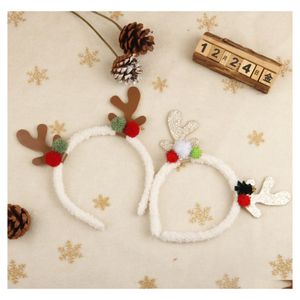 Christmas Decorations Christmas Headdress Antler Headband Elk Color Hair Ball Cute Girl Heart Holiday Gift Leather Antlers Accessori Dhc5O