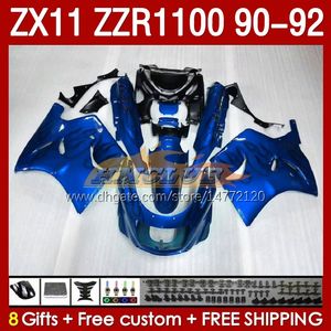 OEM Fairings dla Kawasaki Ninja ZZR1100 ZX 11 R 11R 1990-1992 Body 164NO.62 ZX-11 R ZZR 1100 CC ZX-11R ZZR-1100 ZX11R 90 91 92 ZX11 R 1990 1991 1992 Fair Blue Blue Fames