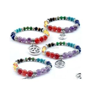 Beadreed Fashion Bracelets Оптовые натуральные 8 мм агат/тигровый глаз/Laips/Amethyst Stone Bracelet с семью цветными бисером D -Dhxyd