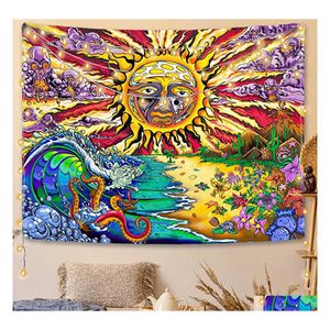 Filtar filt mandala tapestry vit svart sol och m￥nv￤gg h￤ngande tarot hippie tapestrys hem sovsal pack lager grossist dr dh8cq