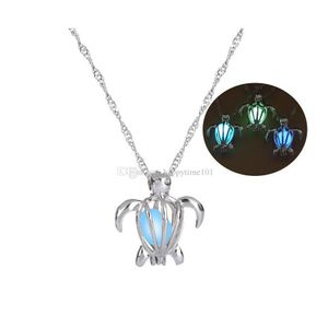 Pendant Necklaces Hollow Turtle Shape Sier Color Choker Necklace Women Luminous Glowing In Dark Necklaces Pendants Statement Gift Dr Dhg1N