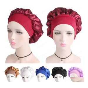 ビーニー/スカルキャップ女性サテンボンネットキャップナイトスリープヘアプロテクションヘッドエアワイドバンドhatsナイトキャップ損失ユニセックスファッションドロップdho5y