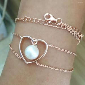 Choker 925 Silver Heart Shape Pearl Charm Necklace Rose-Gold Color 8-8.5 Mm Real Natural White Fashion Romantic