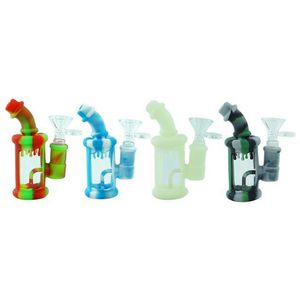 Colorful Silicone Mini Teapot Style Glass Filter Pipes Kit Dry Herb Tobacco Handle Bowl Waterpipe Hookah Shisha Smoking Cigarette Bong Holder Handpipes