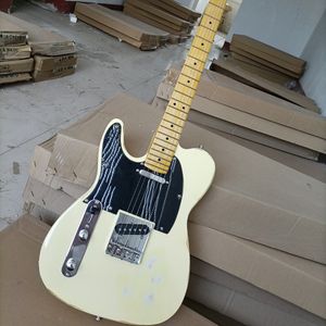 Mão esquerda 6 Strings Relic Cream Guitar Guitar com Bordo Amarelo Artlebox personalizável