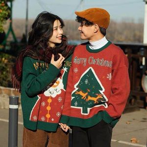 Kadınların Sweaters Retro Çift Noel Süvari Kadın Koyun Arkadaş Ağacı Kalınlaştırılmış Antika Kazak Üst Kontrast BFF Sueter Navidad 221206