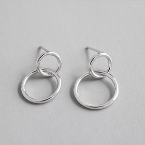 Orecchini a bottone S925 Sterling Silver Girl Women Gift Ear Minimalista Double Round Geometric Circle Orecchino Ornamenti femminili