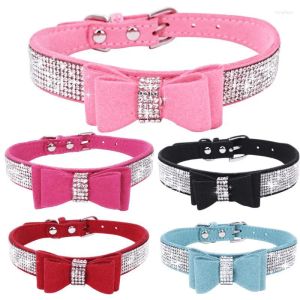 Köpek yakaları Pet Rhinestones Yay Düğüm Yakası Kedi Bling Yumuşak Sevimli Tie PU Deri Malzemeleri 1207