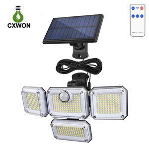 333 LED Solar Wall Lights Sensor de movimento ao ar livre 3 modos Cabeça ajustável separada IP65 à prova d'água com controle remoto